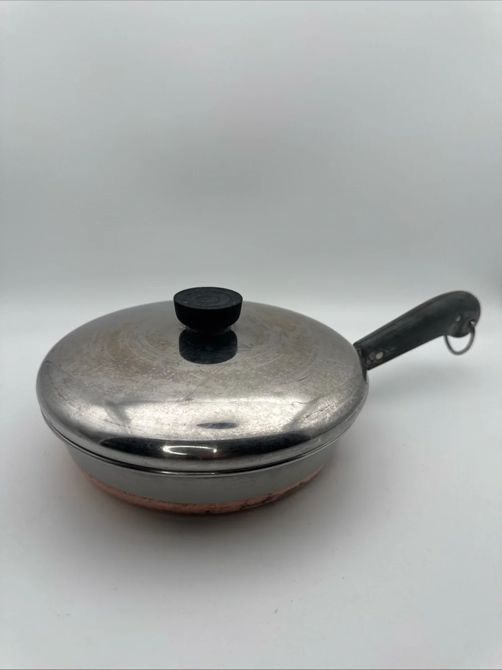 Vtg Revere Ware 8 Inch Skillet Frying Pan w/Lid Copper Bottom/Stainless Steel